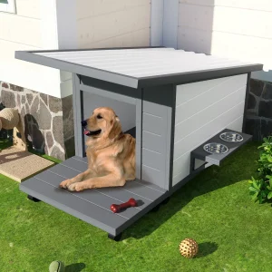 Outdoor Dog house With Food bowl, 4 swivel wheels