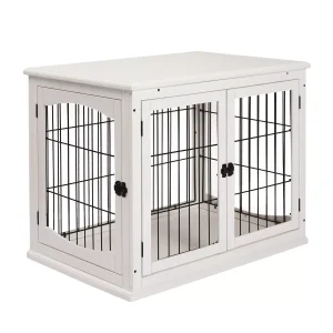 26" Wooden Dog Crate, Furniture Style Pet Cage Kennel, End Table, with Lockable Double Door Entrance, and Top Shelf