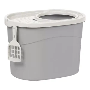 Cat Litter Box with Litter Catching Lid, Privacy Walls and Scoop, Cat Pan