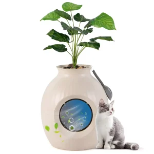 Hidden Litter Box Plant Cat Litter Box Enclosure Furniture with Odor Removal System 4 Modes Lights Artificial Plant