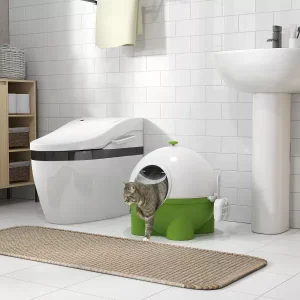 PawHut Hooded Cat Litter Box, Large Kitty Litter Pan with Lid, Scoop, Leaking Sand Pedal, Top Handle, Dark Green