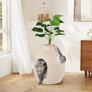 Hidden Litter Box Plant Cat Litter Box Enclosure Furniture with Odor Removal System 4 Modes Lights Artificial Plant
